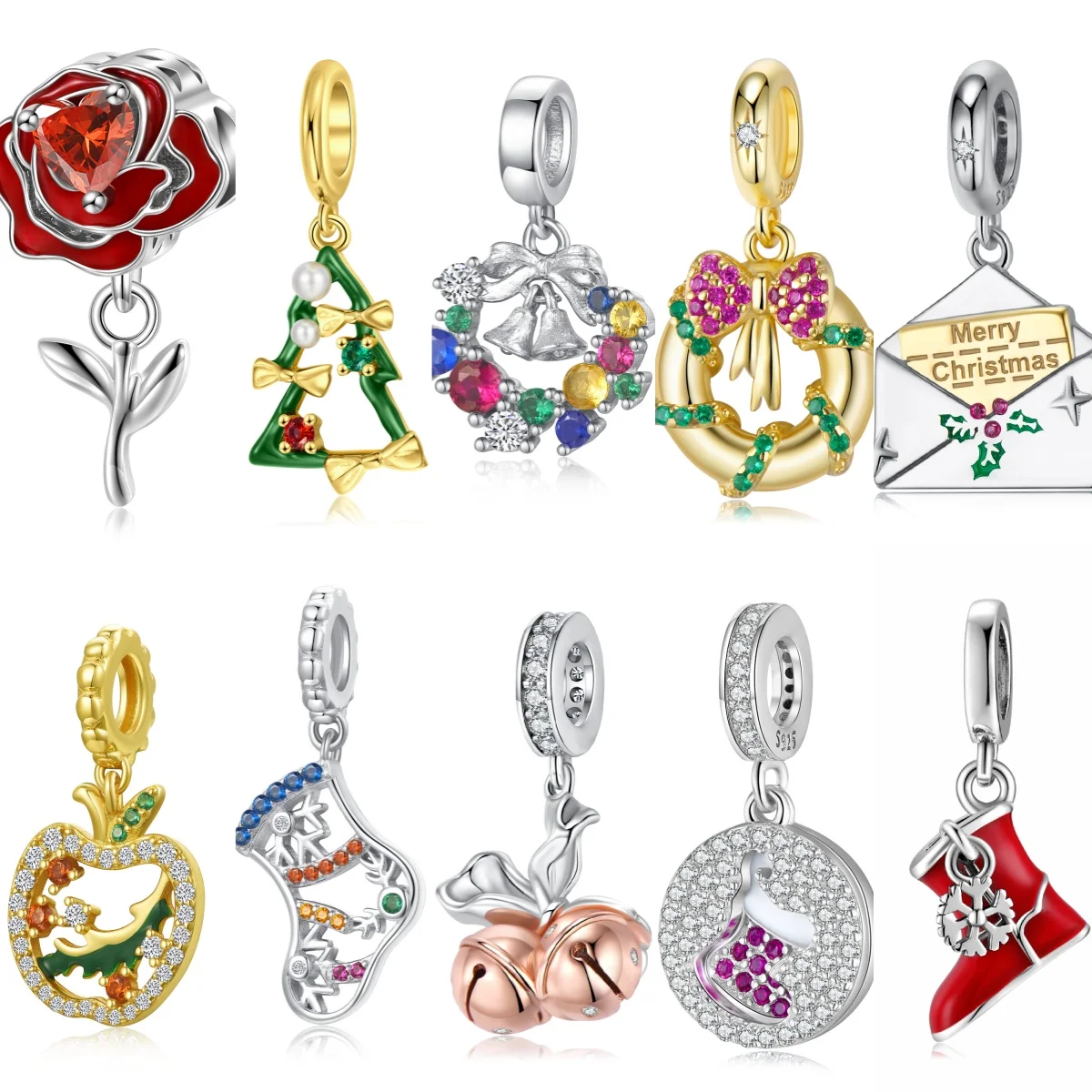 

925 Sterling Silver Rose Christmas Heart Pumpkin Cart Socks Swan Bell Charm Fit Original Bracelet Diy Jewelry Accessories