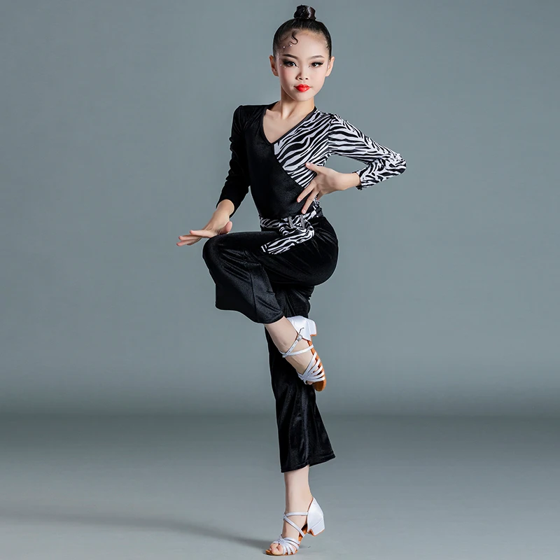 Cha Cha Tango Latin Dance Pants Suit for Girls Ballroom Dancing Rumba Samba Latin Kids Dance Costume Child Modern Jazz Dancewear