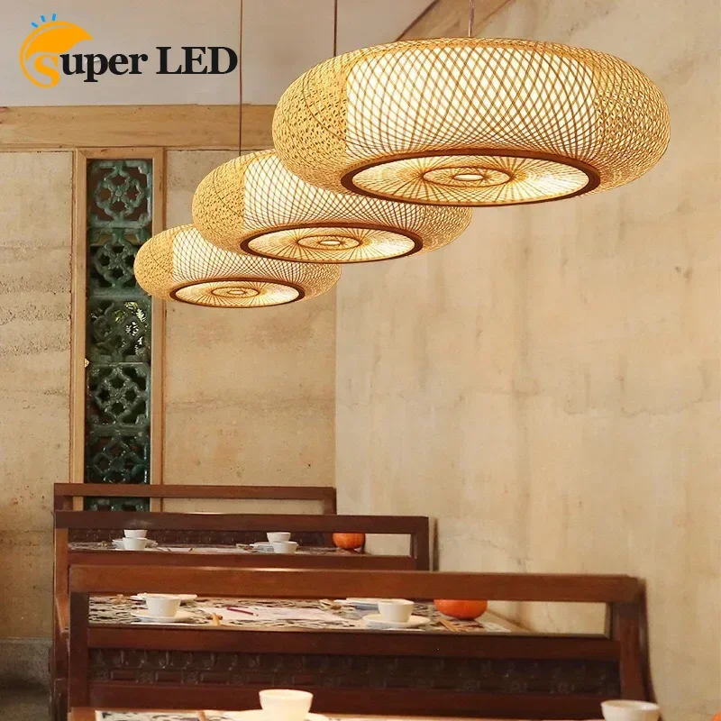 

D40/50/60/80cm Rattan Ceiling Pendant Lights Restaurant Chandeliers Eiling Lamp Shade Home Decorative Art Chandelier Lampshade