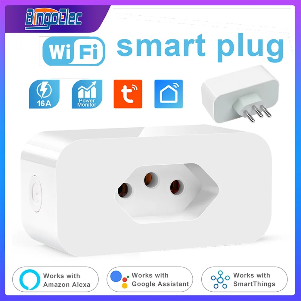 Brazil Standard WiFi Socket Adaptador De Soquete Inteligente 16A Suporte Smart Life App Control Alexa Google Home Vioce Controle