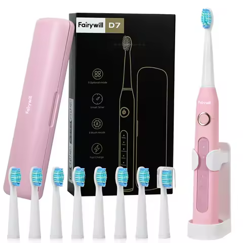 Fairywill FW507 Electric Sonic Toothbrush USB Charger Tooth 8Brush Replacement Waterproof Electronic Toothbrush with Travel Case