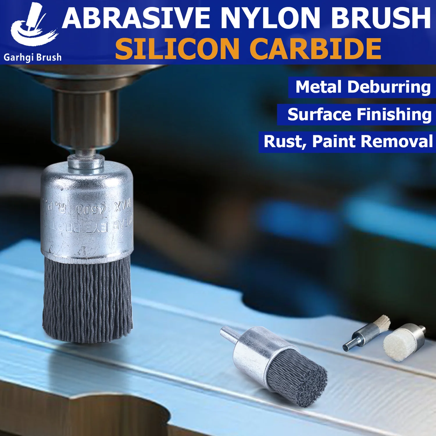 Nylon Flat End Abrasive Brush Silicon Carbide Filament Power Drill Metal Cleaning Rust Burr Corrosion Removal Surface Finishing