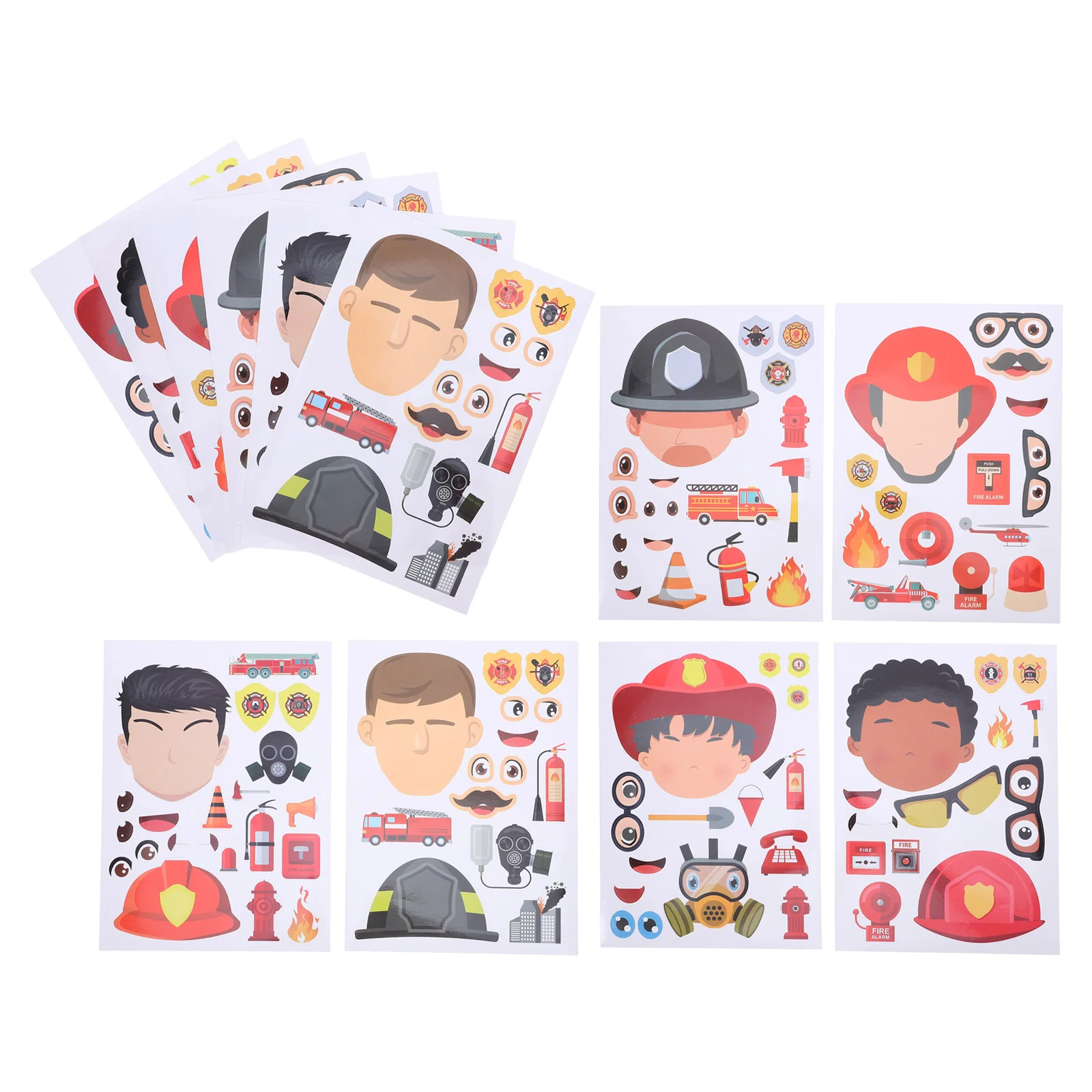 

12 Sheets Firefighter Make A Face Stickers Kids Party Activities Reward Decals For School Diy Crafts Puzzle Decoration Set