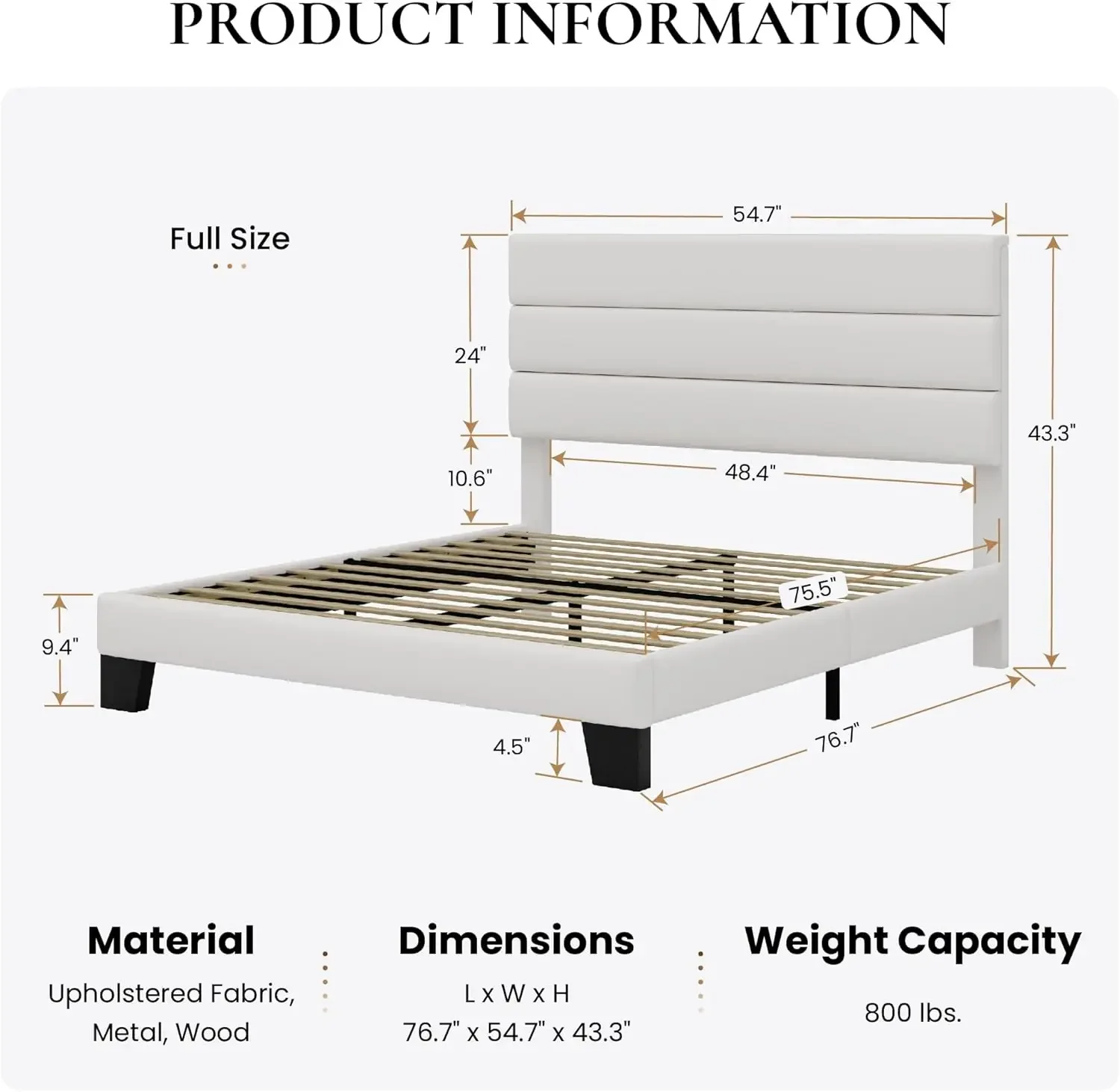 Full Platform Bed Frame with Velvet Upholstered Headboard, Mattress Foundation with Strong Wooden Slats Support, No Box Spring N