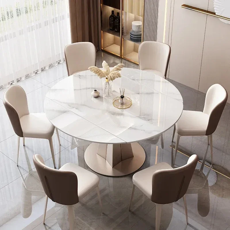 

Extendable Center Dining Table High-end Restaurant Custom Dining Tables Marble Stone Round Mesa De Cocina Balcony Furniture