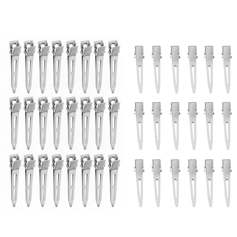 50JB 24Pcs Single Prong Duck Bill Hair Clips Silver Sectioning Hairpins Metal Modelling Positioning Clamp