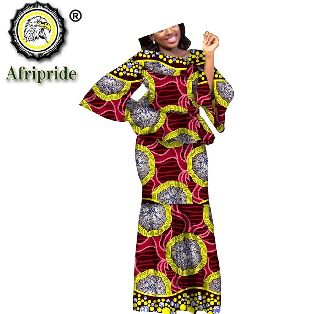 Afrikanische kleider für frauen print Elastische beiläufige Baggy stickerei Boden-Länge Anzug für dame AFRIPRIDE S1926003