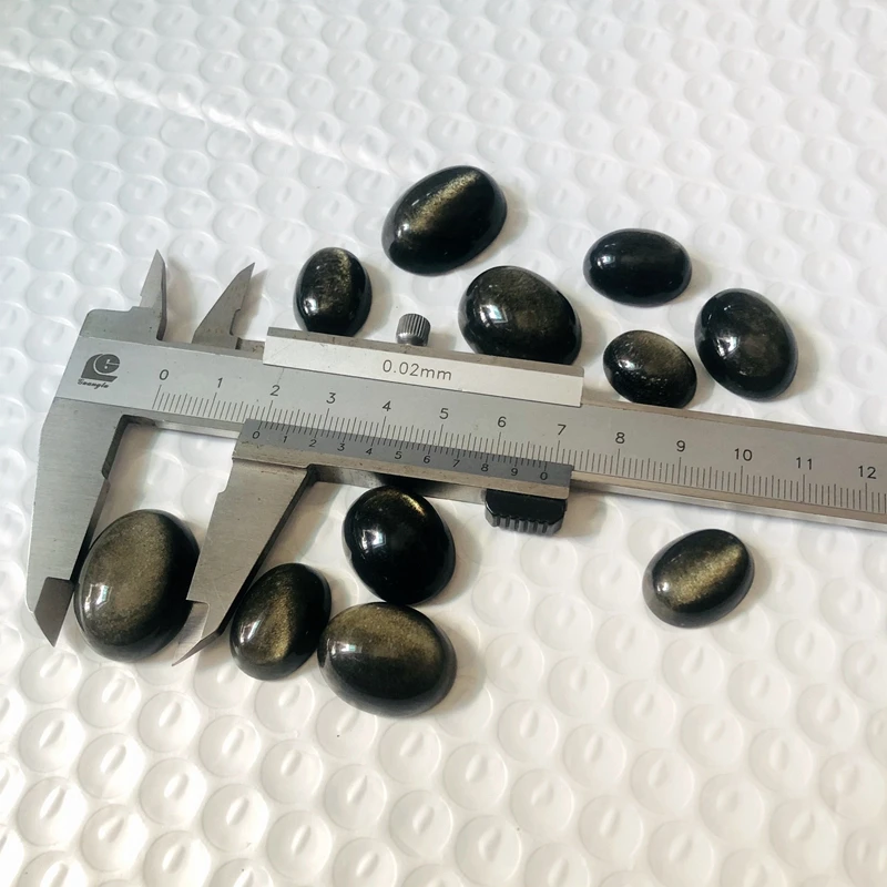 PANGEM-Promotion!5Pcs/Pack Mixed Free Size Natural Golden Obsidian Beads Cabochons,Cat\'s Eye Gemstone Cabochon Ring Face,15-26mm