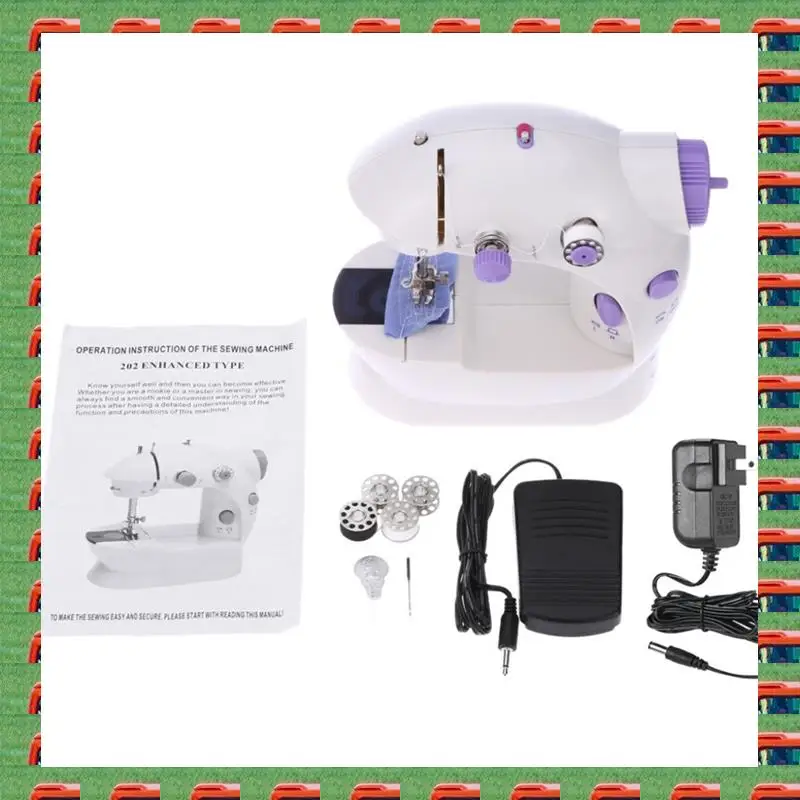 Máquina de coser portátil, máquina de coser de mano, doble hilo, doble velocidad, doble interruptor, pequeña máquina de coser, enchufe estadounidense duradero