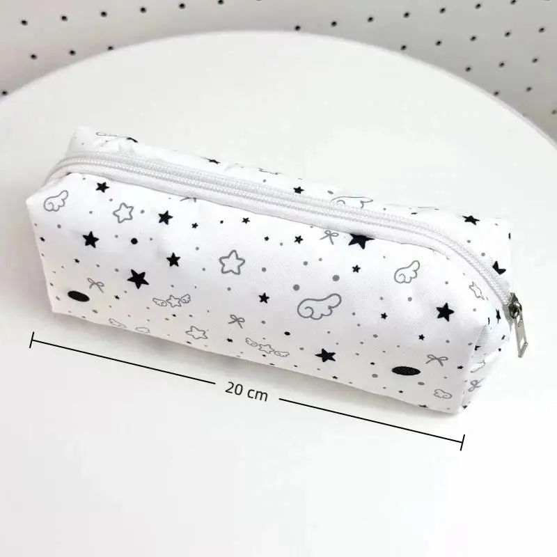 Hot 1Pcs Star Cloud Bow Print Canvas Pencil Pouch Large Capacity Portable Zipper Pen Bag Student School Stationery Storage Case
