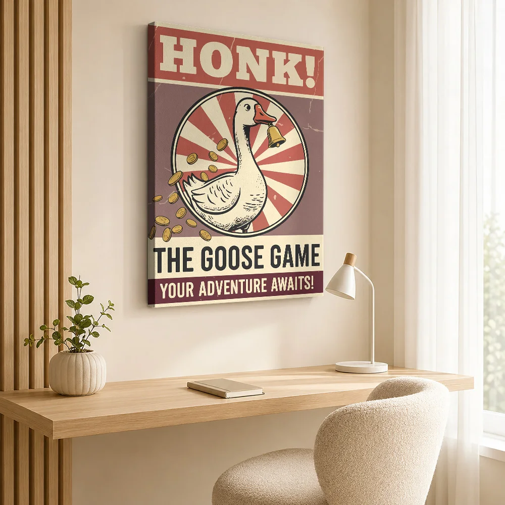 Honk The Goose Game Vintage Canvas Poster Personalized Gaming Anime Wall Paintings Decoration for Game Room Dorm Ready to Hang