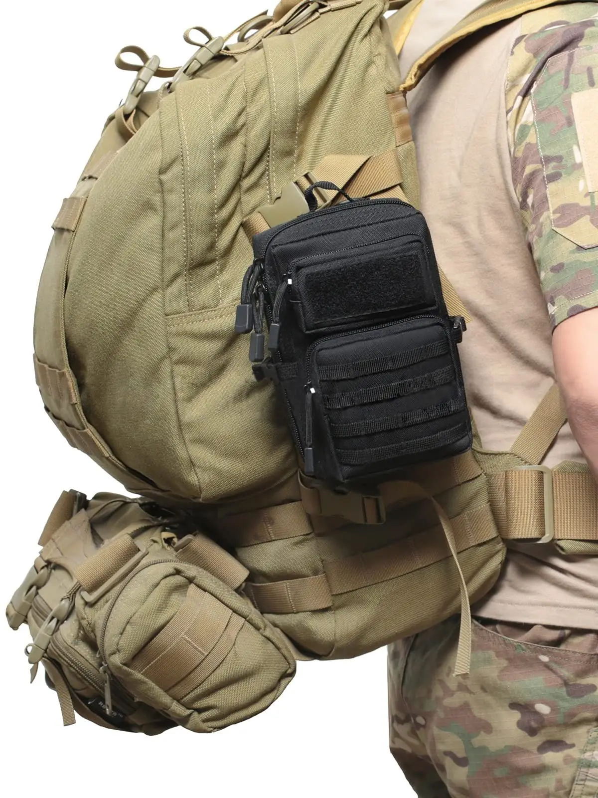 Taktische MOLLE Mehrzwecktasche, EDC Hüfttasche für Handy und Werkzeug, Mini Outdoor-Tasche für Wandern, Camping und Angeln – Detail 10