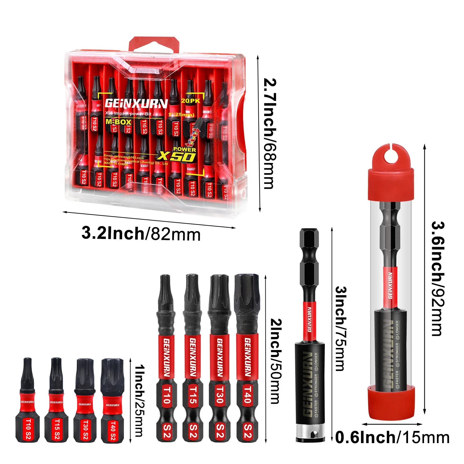 Geinxurn Impact Tough Magnetic Screwdriver Bit Set, Torx Head Power Bits, S2 Alloy Steel Star Bits with Storage M-Box