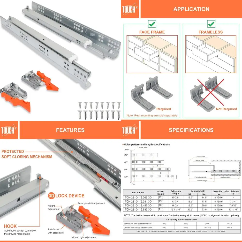 شرائح أدراج ناعمة مغلقة تحت التركيب، 3/4 بوصة، 3 أزواج، طول 12 بوصة، عداء انزلاقي مخفي لحركة الأدراج الناعمة