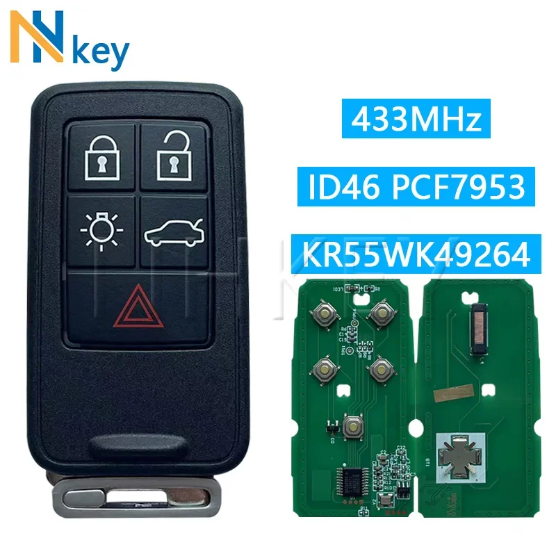 

NH KEY For Volvo S60 S60L S80 XC60 XC70 V40 V60 ID46 PCF7953 433MHz KR55WK49264 Non-Keyless Card Remote Control Key 5Buttons