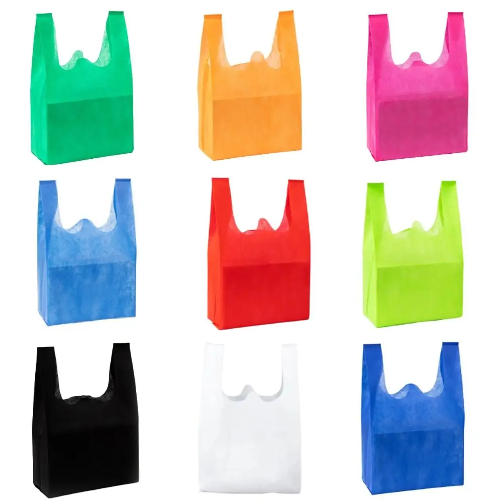 50Pcs Solid Color Non-woven Shopping Bag Portable Thickened Reusable Tote Bag Large Capacity Convenient Eco-friendly Handbag