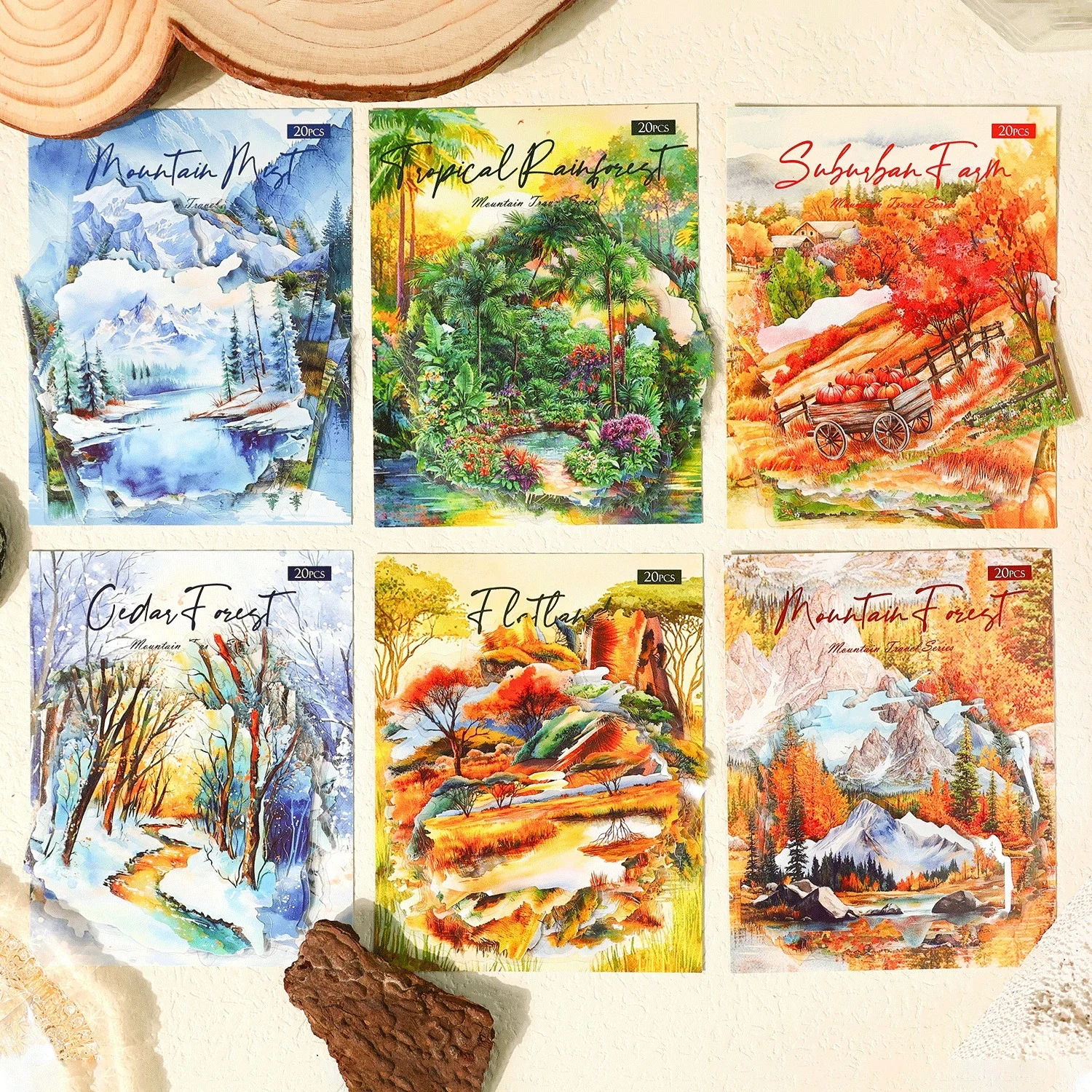 20pcs Mountain And River Travel Series Scenery Stickers, Retro Landscape PET Scrapbook Decoration Materials