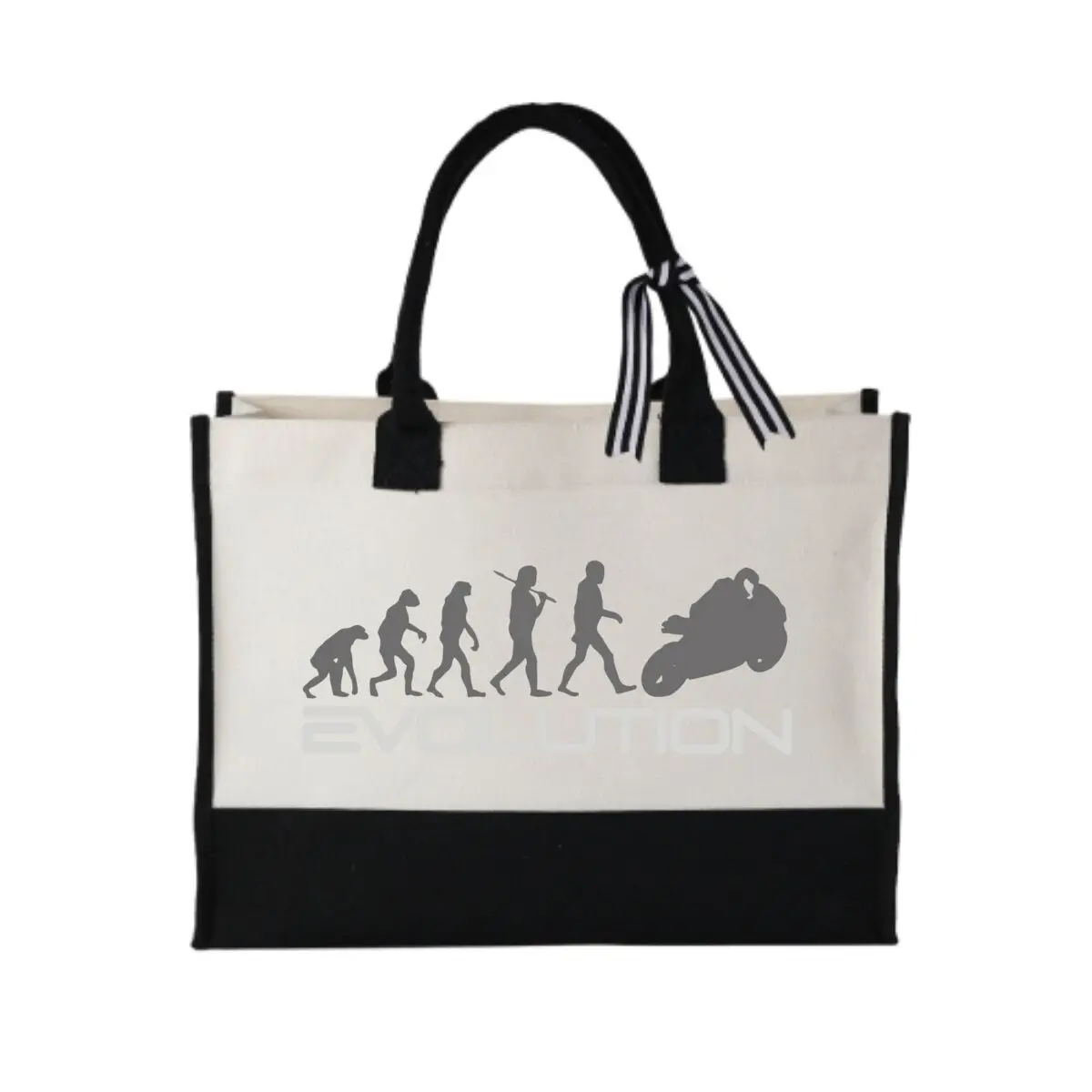 

Motorcycle Evolution Art Themed Design Bold Patchwork Canvas Tote for Music Festival Looks