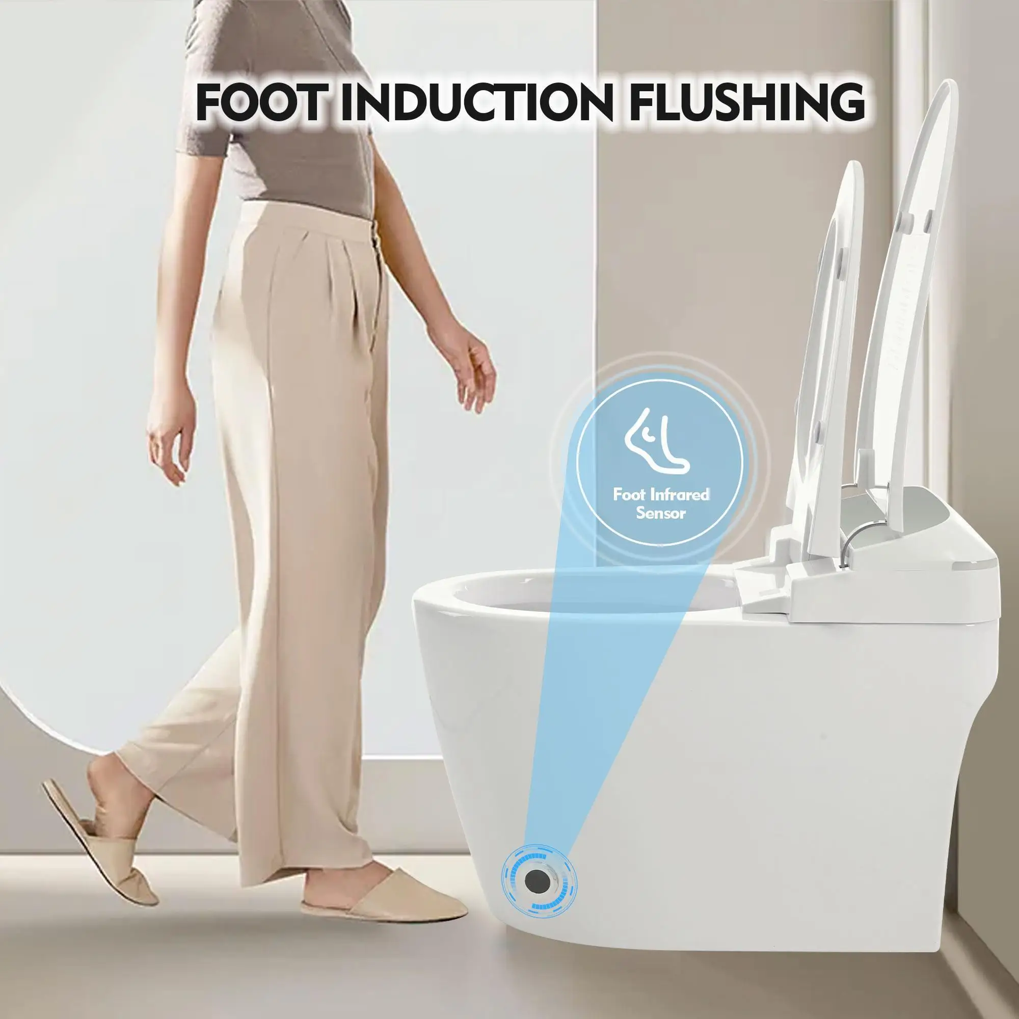 Smart Heated Seat Toilet, One-Piece Automatic Flush, Foot Sensor & Night Light, Knob Control, Power Outage Ready, Soft Close