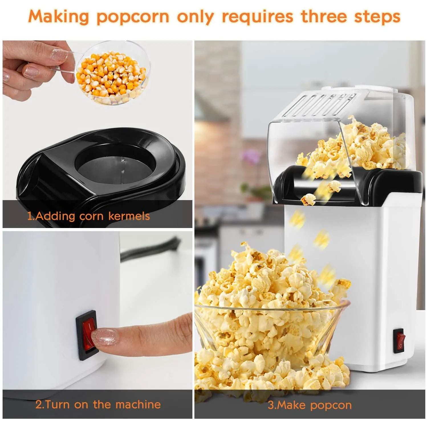 A09G-Air Popcorn Popper Maker، ماكينة صنع الفشار الكهربائية بالهواء الساخن - 1200 وات، قابس أمريكي خالي من الزيت