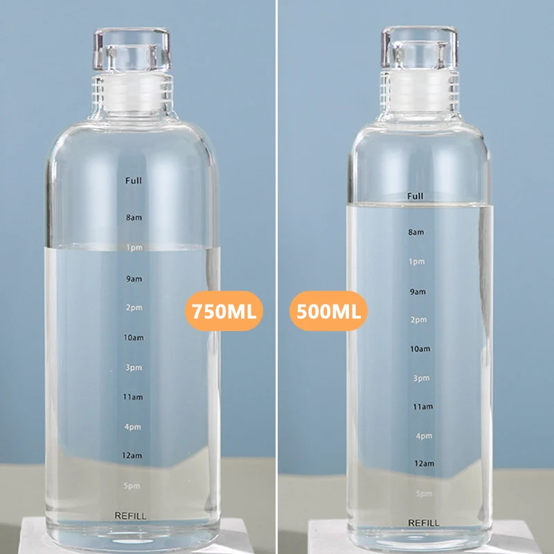 500/750ml Large Capacity Glass Water Bottle With Time Marker Cover For Water Drink Transparent Milk Juice Cup Simple Cup Gift