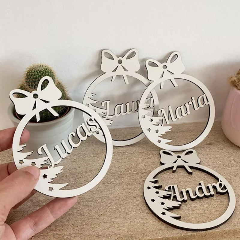 Christmas Snowflake Ball Custom Christmas Baubles Laser Cut Names Personalized Wood Pendants New year's decor Tree Decor Gifts