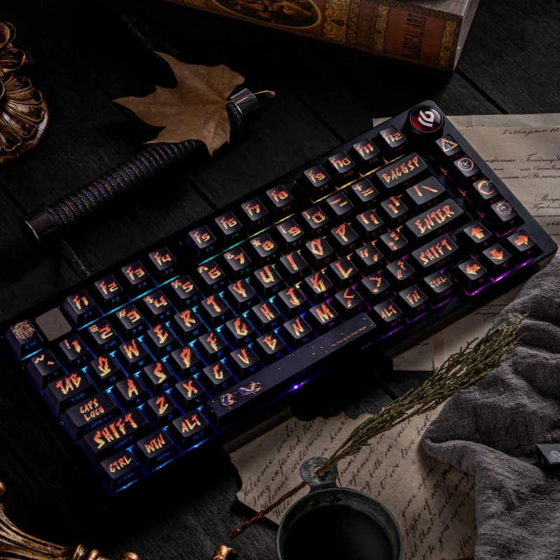 

Dark Night Fire 130 keys side engraved translucent PBT material OEM Profile keycaps compatible with MX mechanical keyboard 키캡