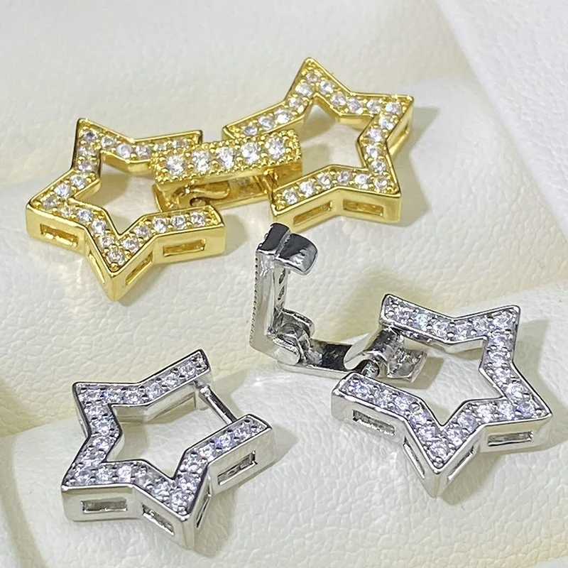 1pcs Wholesale Zircon Inlay Hollow Five-pointed Star Necklace Bracelet Clasp Jewelry Accessories Connector Clasp DlY Accessories