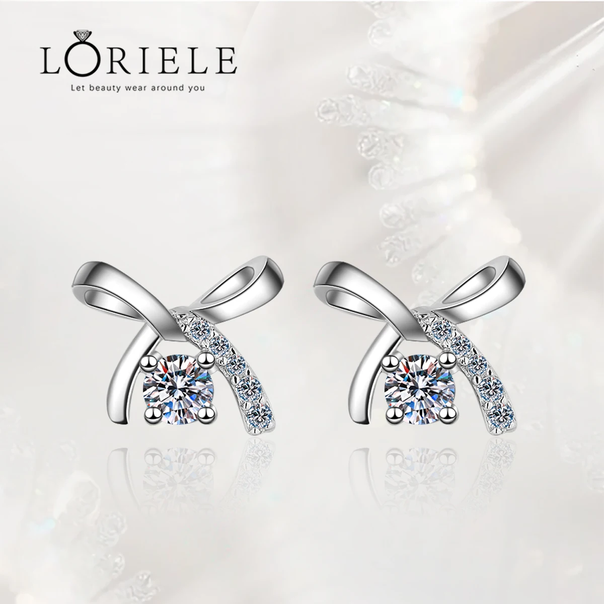 

LORIELE Sterling Silver Bow Earrings Moissanite Diamond Stud Earrings 14K White Gold Bowknot Earring For Women Birthday Gift