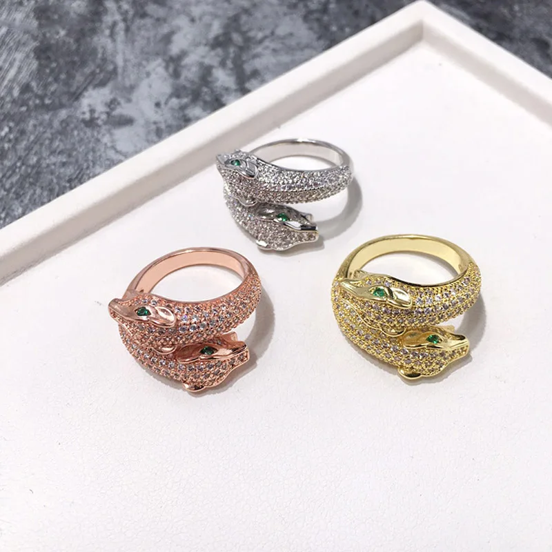 Bobokiki-Bague Double Tête de Léopard, Bijoux en Titane et Acier, Micro-Incrusté Zunderes, Accessoires Animaux de Luxe