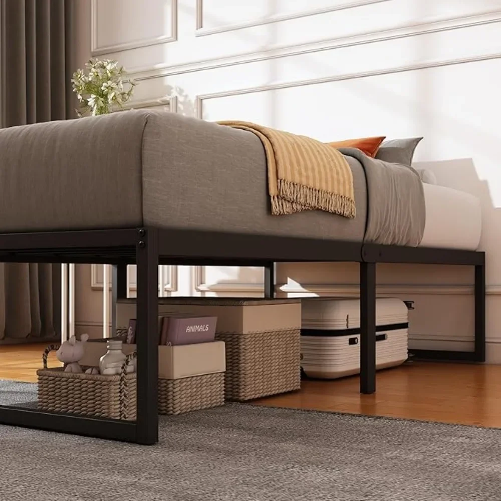 16 Inch Bed Frame, No Box Spring Needed, Heavy Duty Metal Platform Queen Size Bed Frame, Strong Steel Slats Support