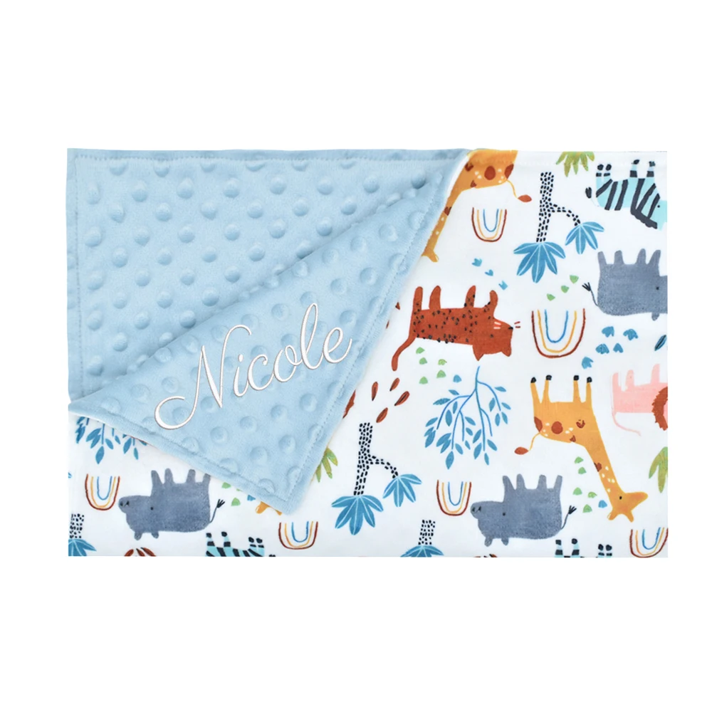 Name Personalised Custom Fleece  Baby Blanket Soft  With Double Layer Dotted Fleece Baby Swaddle Receiving Blaket 100*72cm