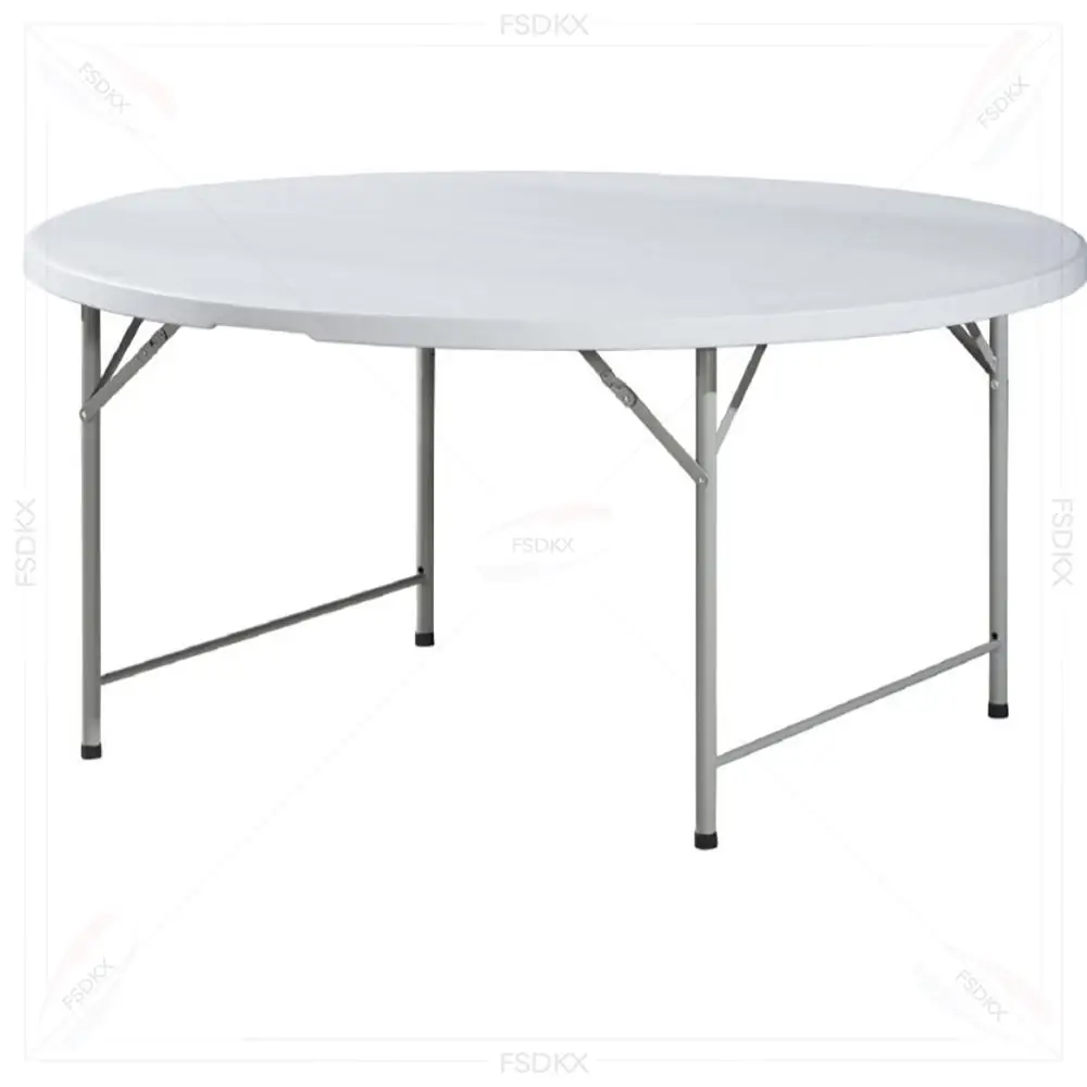 Wholesale Outdoor Folding Round Table for Parties Weddings Catering White Plastic 6/5/4ft in Half for Courtyards and Dining