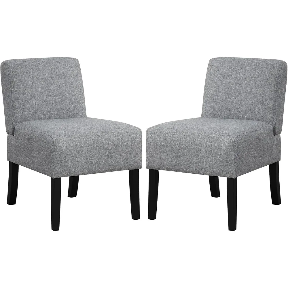 

Armless Accent Chair Set of 2, Upholstered Living Room Chair with Rubber Wood Legs, Modern Slipper Side Chair, Reading Chair