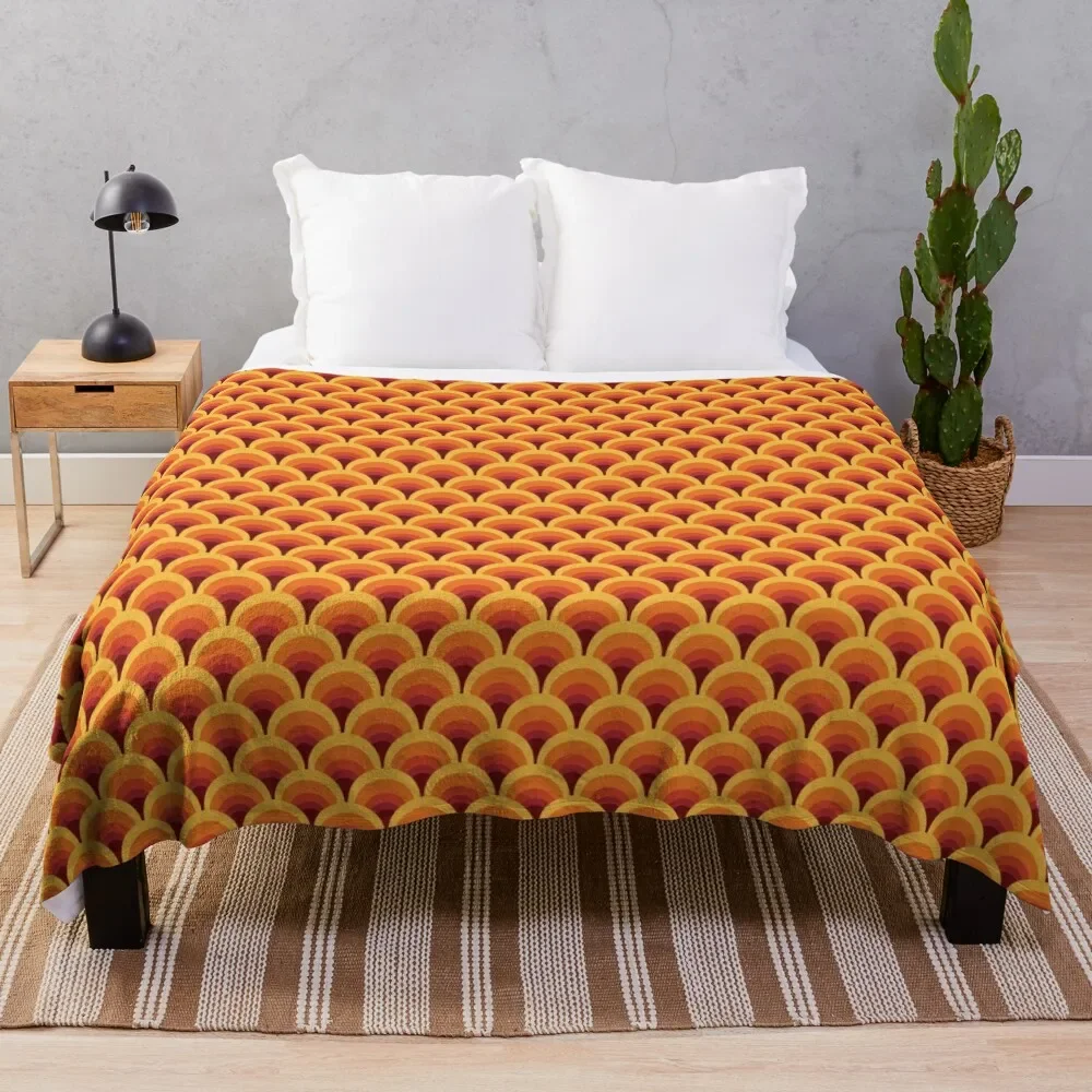 Orange Wave Gradient Retro Pattern Throw Blanket Giant Sofa Luxury Thicken Blankets