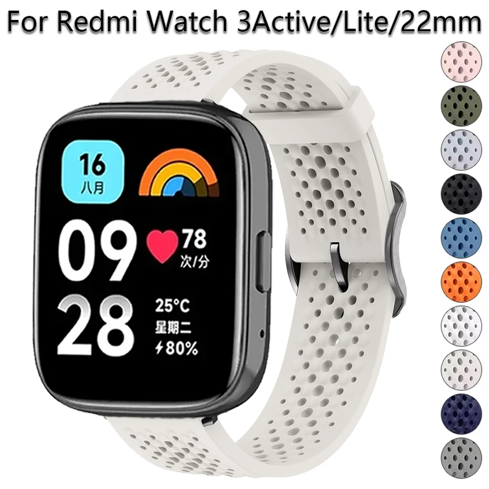 Cinturino da 22 mm per cinturino sportivo attivo Redmi Watch 3 Bracciale in silicone traspirante per cinturino Redmi Watch 3 Lite Sostituisci gli accessori