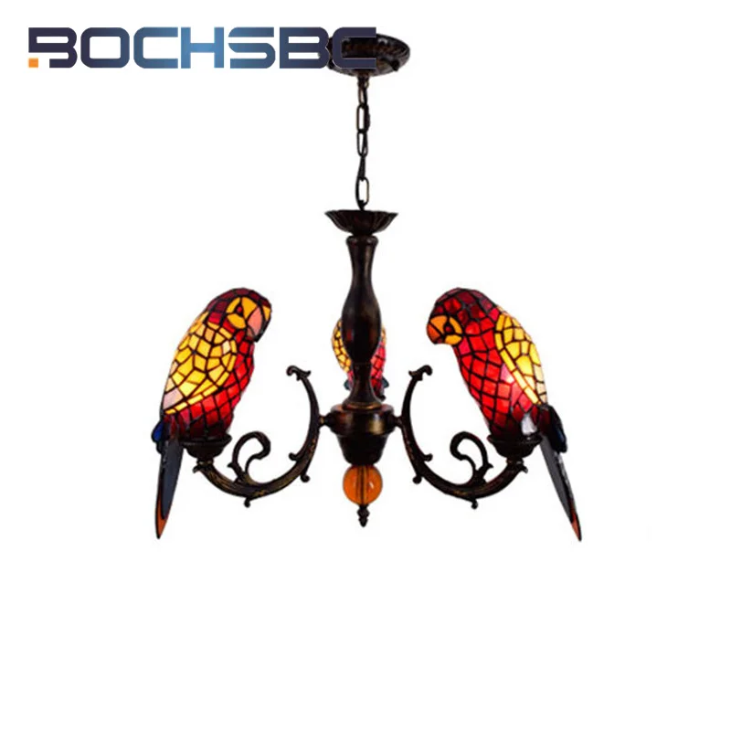 BOCHSBC Tiffany style Stained glass American parrot Bird Pendant lamp Living Room Dining Room Bedroom hallway decor chandelier