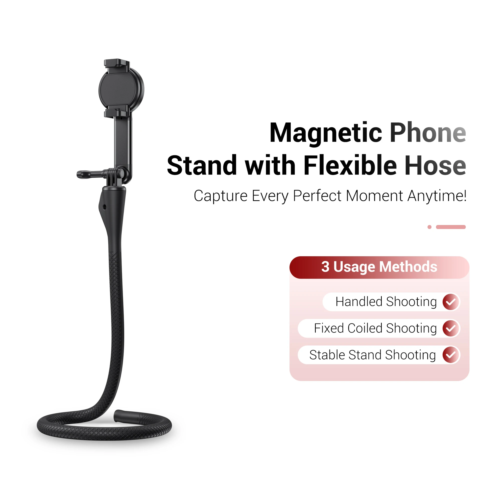 Flexible Magnetic Phone Holder Stand Selfie Stick Gooseneck with Clamp Mount for iPhone 16/15/14 Pro Max for Insta360 X4 /GoPro