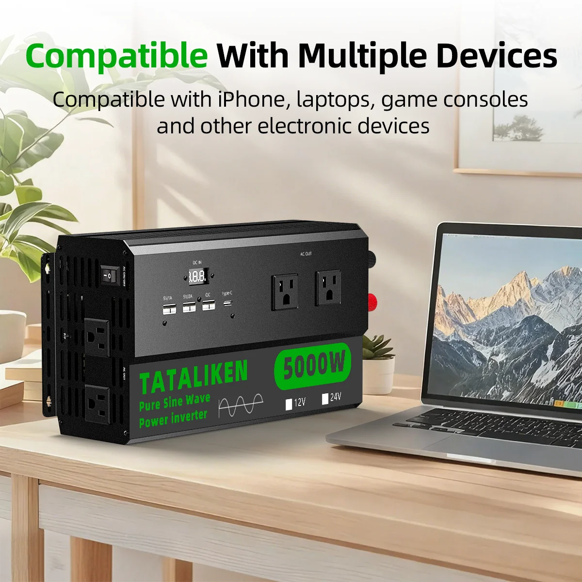 5000W/6000W Inverter-ready Power Strip with Voltage Monitor - Multi Plug Pure Sine Wave Output for Solar Generator, Outdoor Work