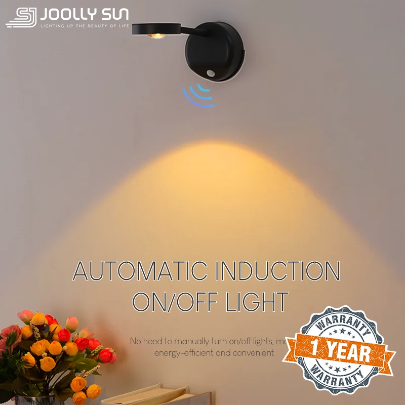 

JoollySun LED Wall Light Motion Sensor Lamp Rechargeable Dimmable Sconces for Bedside Bedroom Indoor Wireless Lighting Fixtures