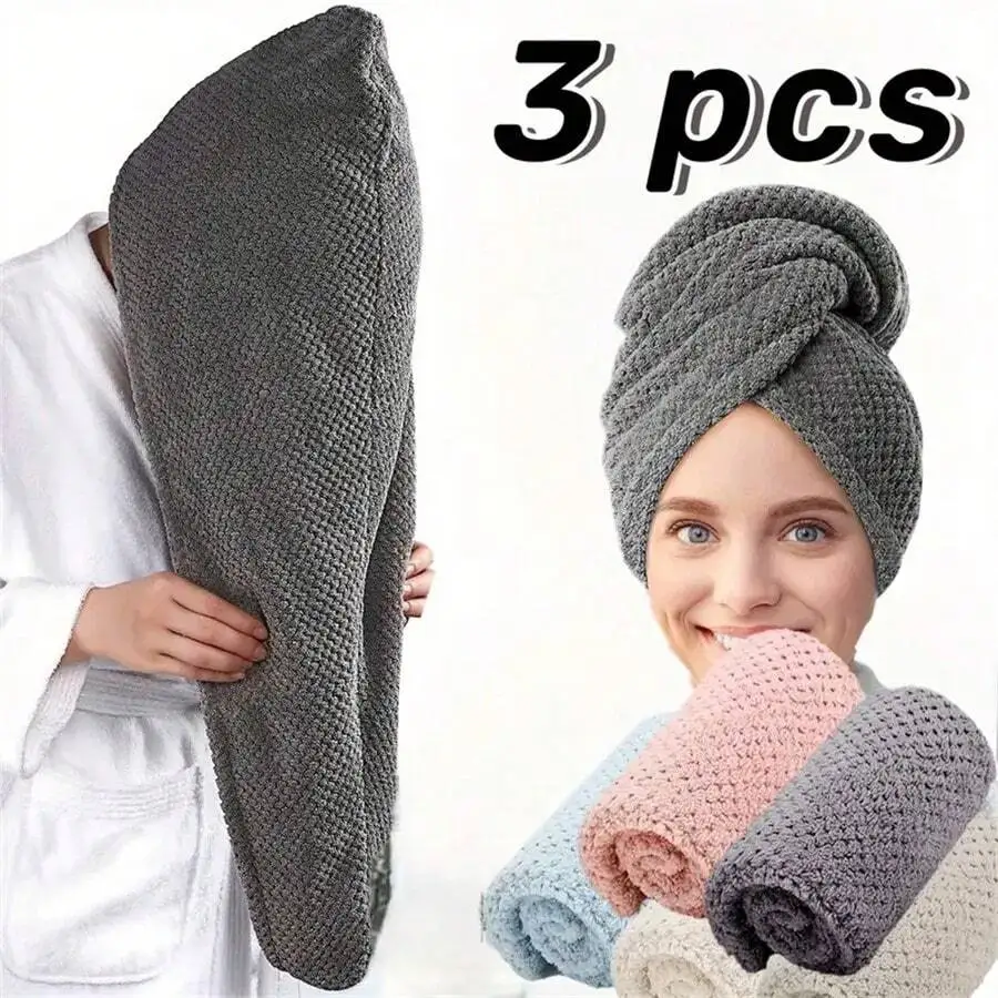 

3pcs Quick-Dry Microfiber Hair Towel Wrap, Super Absorbent Soft Twist Design for Daily Use