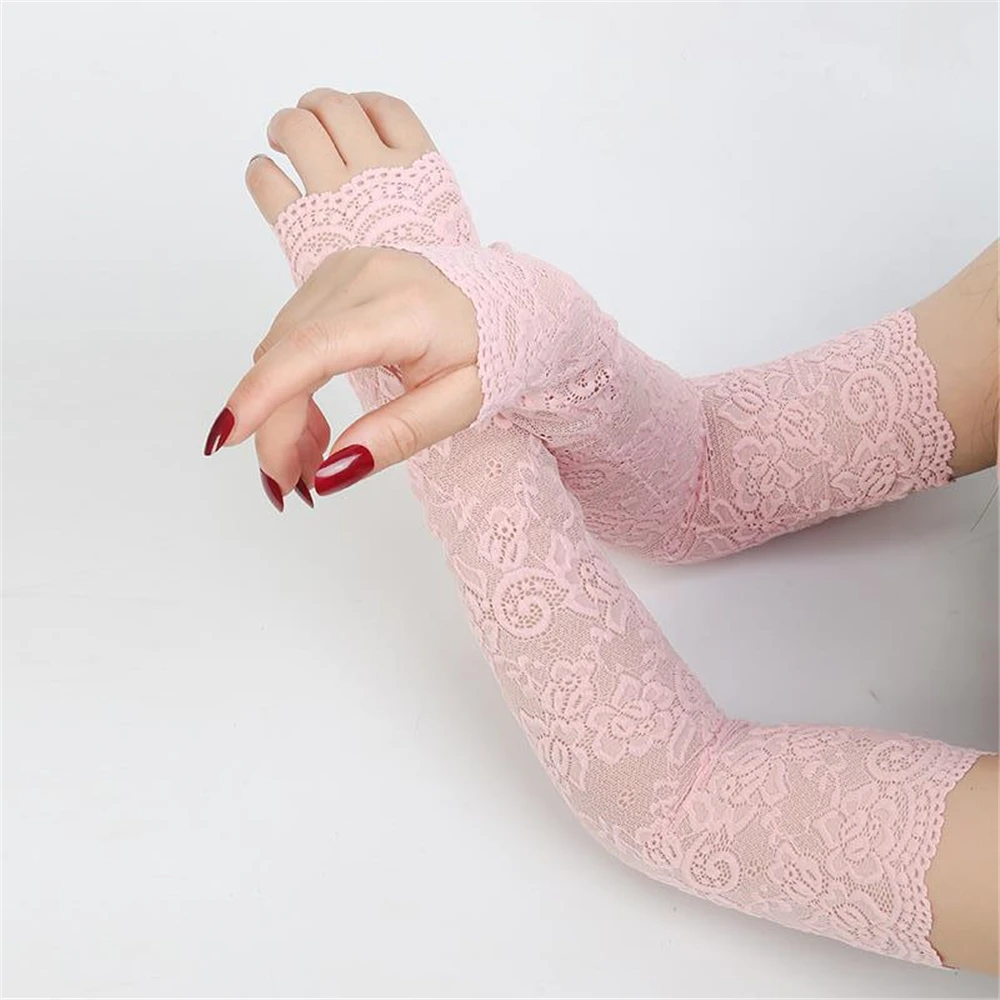 1 ペア女性レース UV 保護指なしドライビンググローブアームカバーアームスリーブミトンアイスアームカフス