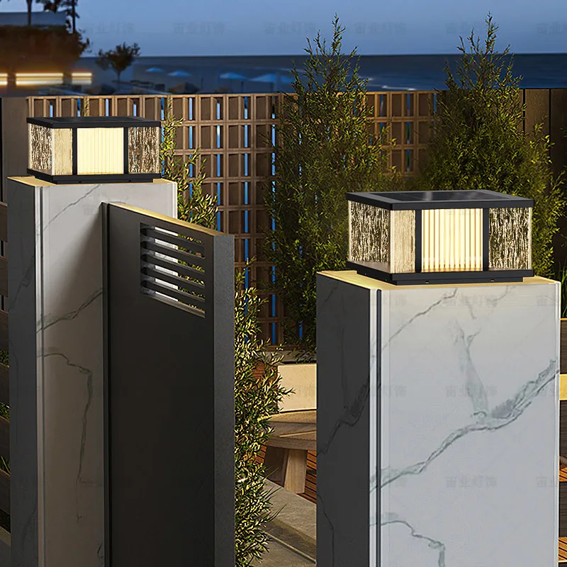 Solar outdoor stigma lamp Waterproof villa Simple modern wall Garden lamp Outdoor gate Pillar lamp on both sides