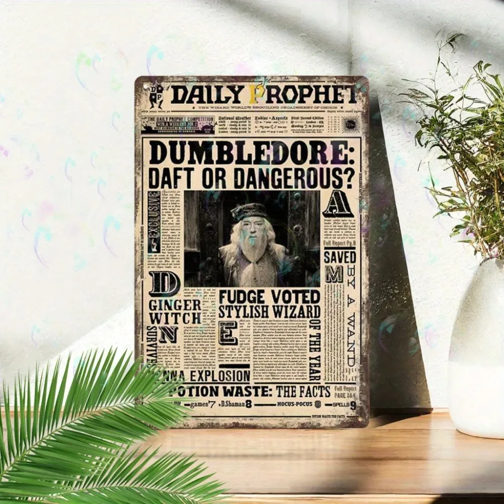 Vintage Daily Prophet Metal Sign | Dumbledore Theme Cartoon Wall Art | Harry Potter Home Decor