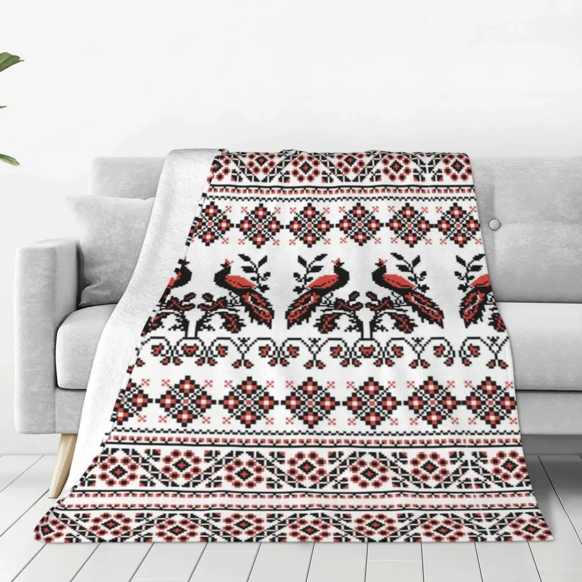 

Ukrainian Embroidery Fleece Blanket 3D Bohemian Geometric Funny Throw Blanket for Home 125*100cm Bedspreads