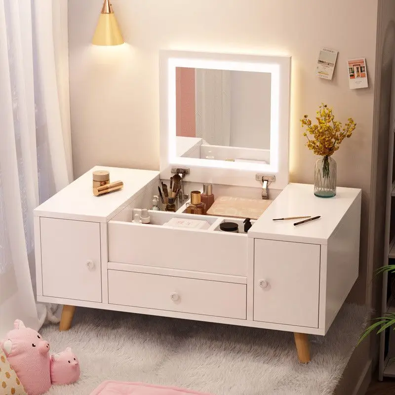 Float Window Dressing Table Simple Small Unit Makeup Table Mini Mirror Bedroom Flip Small Table Issued by Amazon