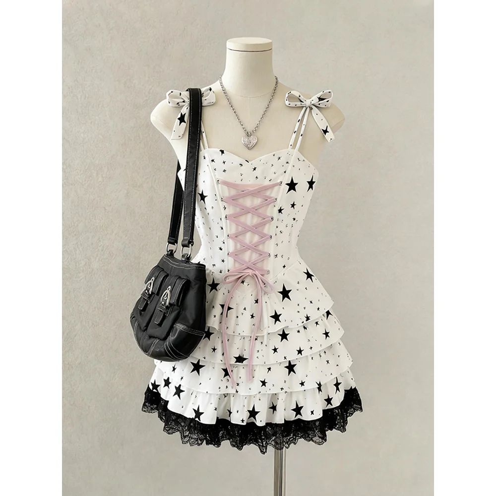 

Japan Sweet French Skirt For Women Star Print Slimming Niche Design Suspender Dress Summer
