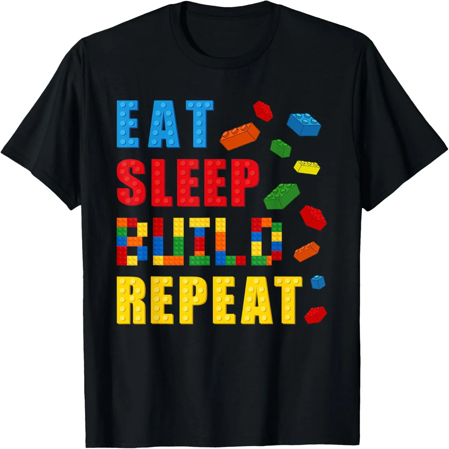 Eat Sleep Build Repeat Building Bricks Blocks Builder Tees T Shirts for Men Women Boys Kids graphic tee, unisex, 100% cotton,