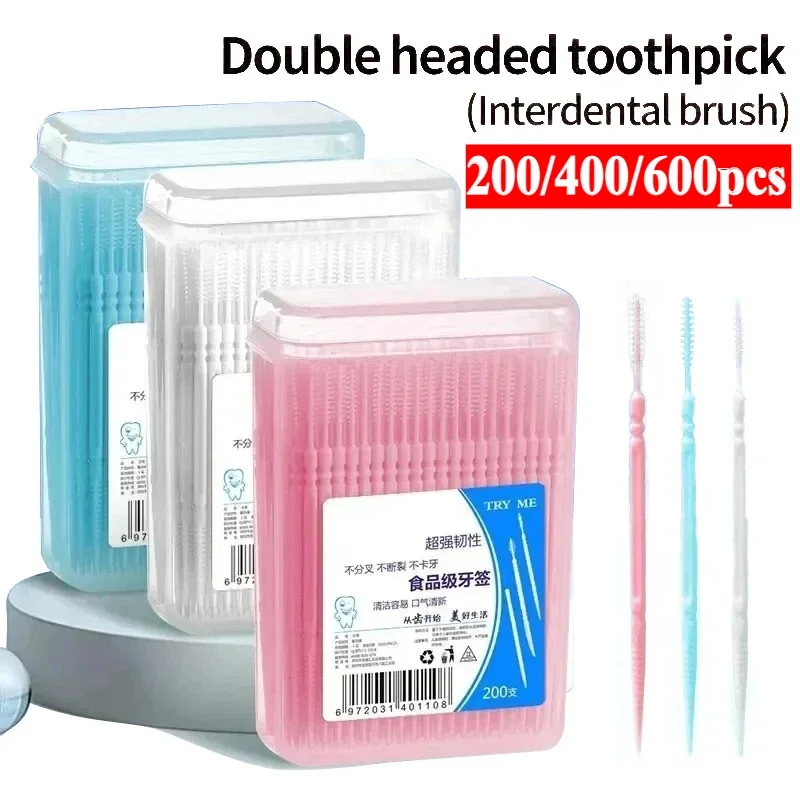 

100/200/400/1000pcs Toothpick Brush Boxed Plastic Toothpick Disposable Household Interdental Brush Teeth Picking Dental Floss