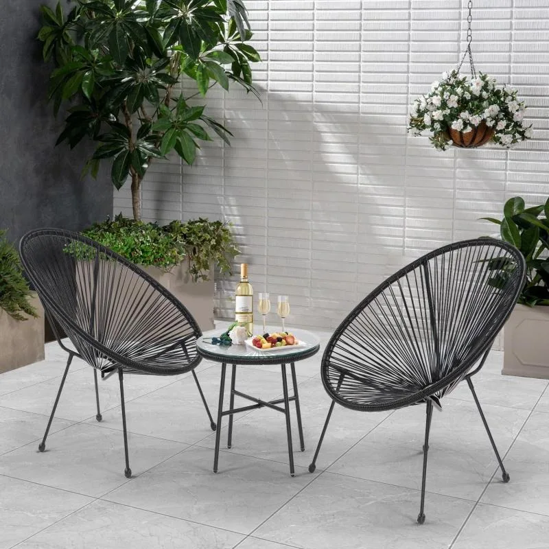 patio bistro conversation set with side table, Acapulco all-weather PE rattan chair set, flexible rope furniture outdoorblack)